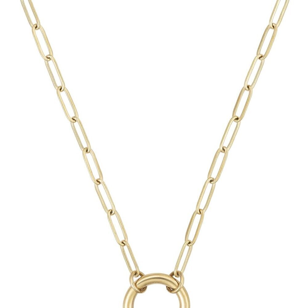 14K Gold Plated Open Circle Paperclip Necklace with Charm Holder Jewelry